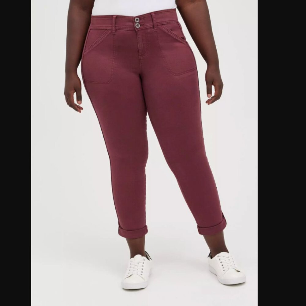 EUC Torrid Crop Aviator Skinny Stretch Twill Mid-Rise Pant Wine